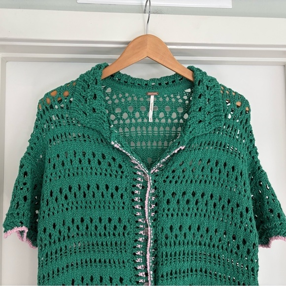 Free People Santa Cruz Crochet knit Cardigan Kelly Green Size M/L - Picture 5 of 9